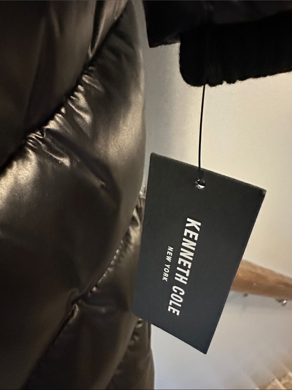 Calvin Klein Shiny Black Quilted Long Puffer Coat - Picture 3 of 5